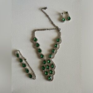 Fancy costume jewelry necklace, earrings and bracelet